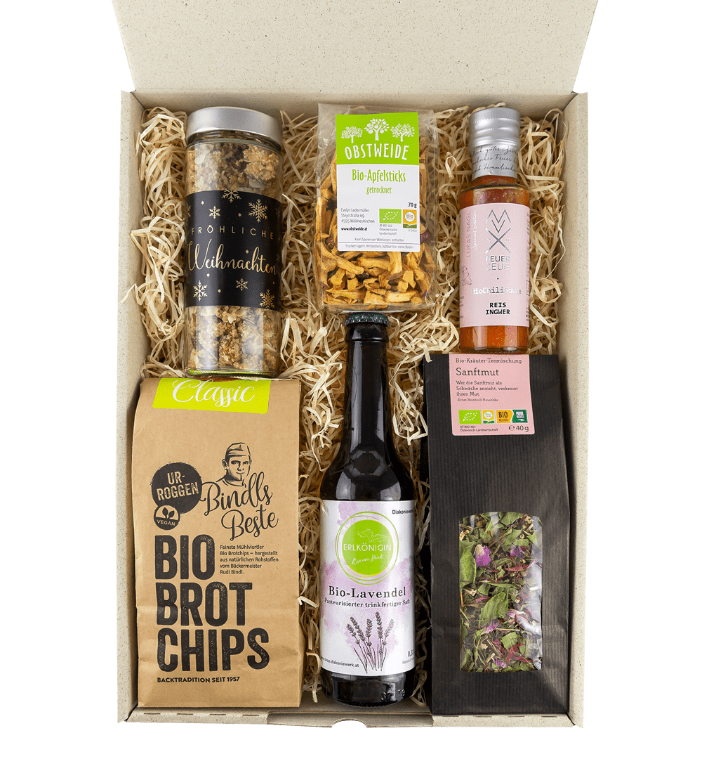 FEUERzeug Vegetarische Bio Geschenkbox „Genieße den Tag“